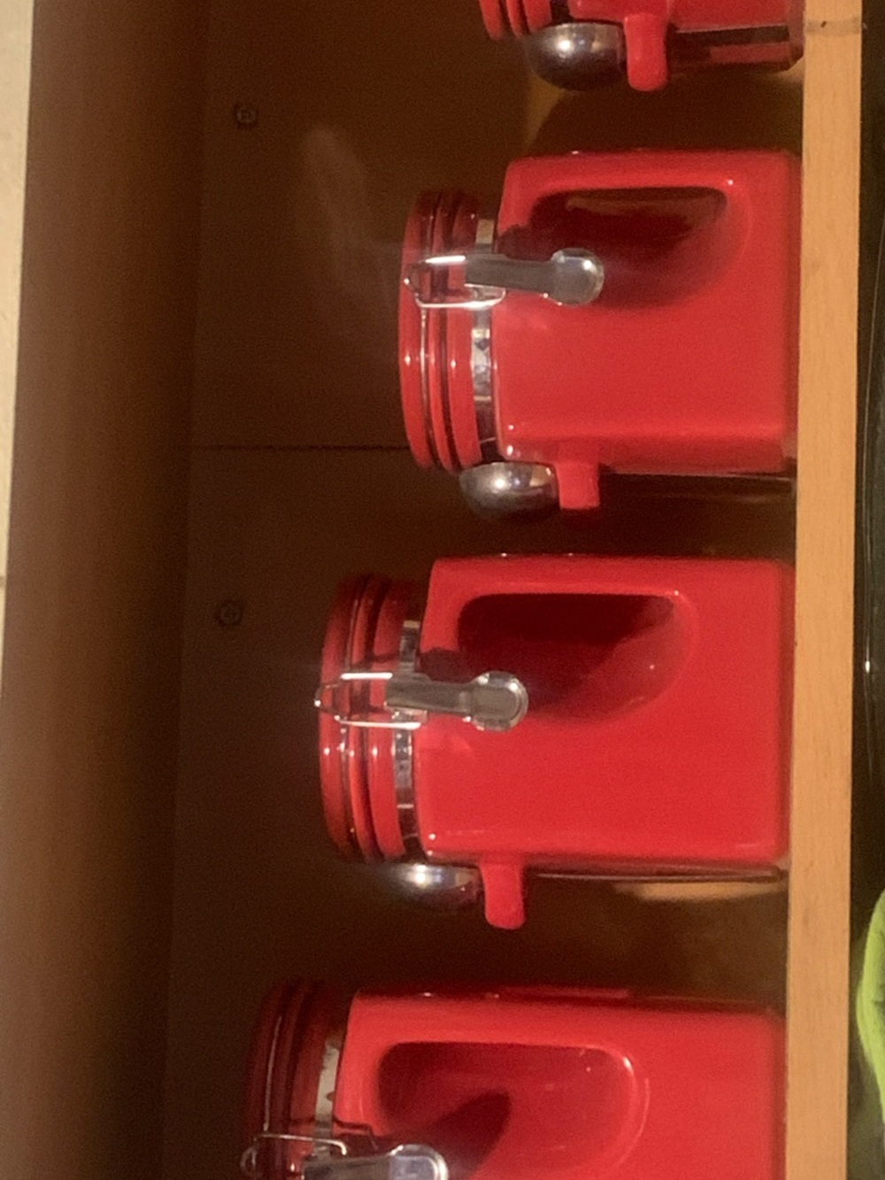 Red Ceramic Kitchen Canister Set with Metal Clamp Lids